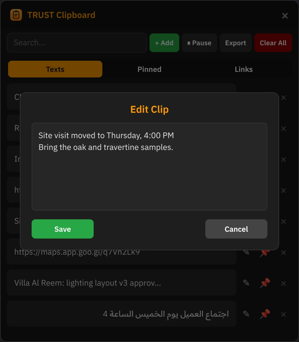 Edit any saved clip