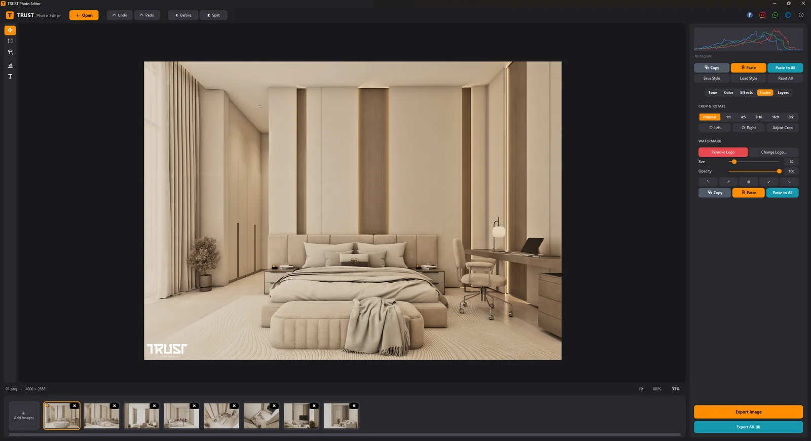 Crop, rotate and watermark